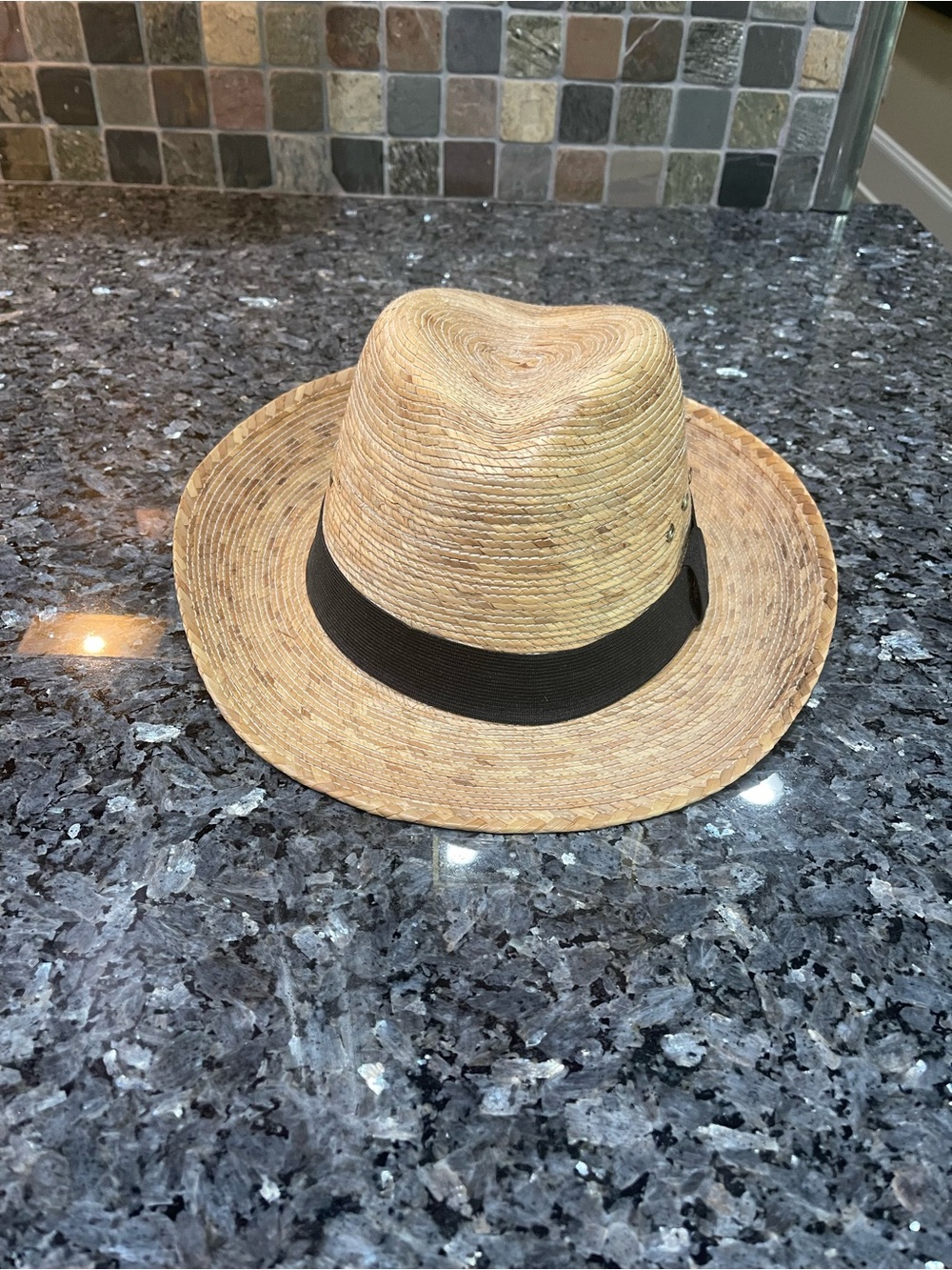 Men's Natural Palm Straw Fedora with Black Band